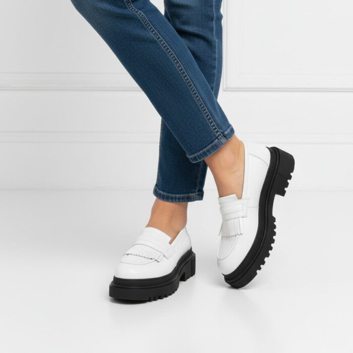 Дамски сини мокасини от естествена кожа с груба подметка Memphis