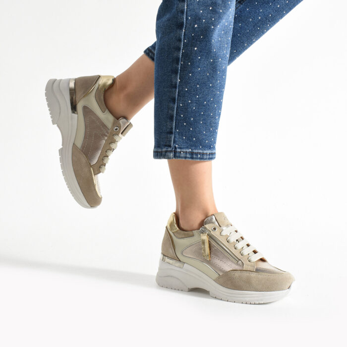 Дамски бежови сникърси от естествена кожа на платформа Luxor