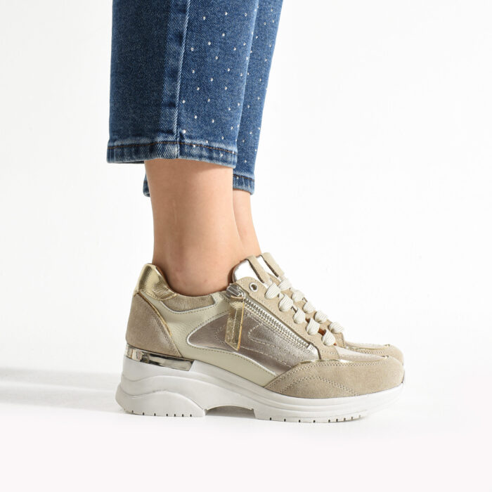 Дамски бежови сникърси от естествена кожа на платформа Luxor