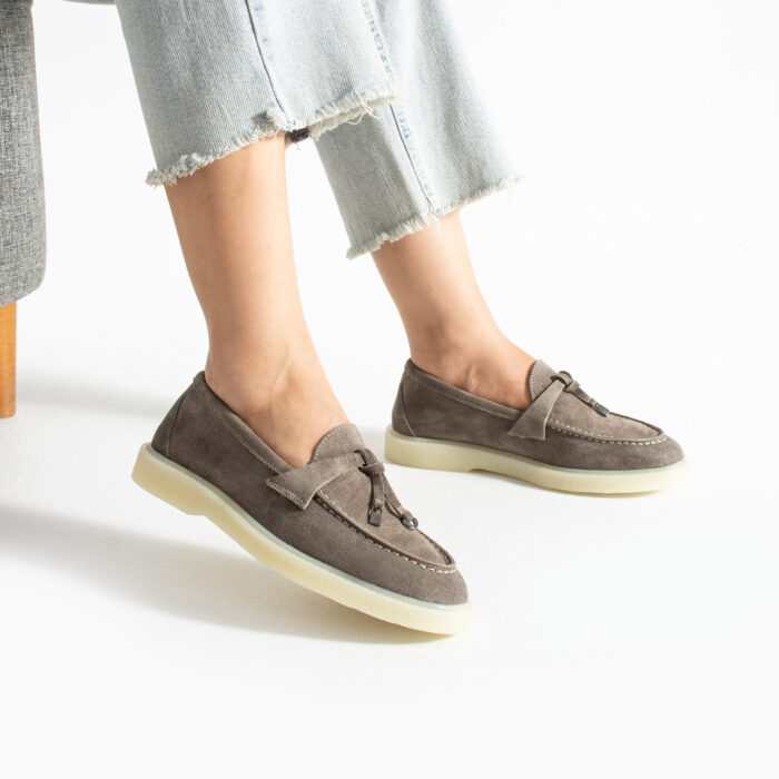 Дамски кафяви мокасини от естествен велур Mombasa