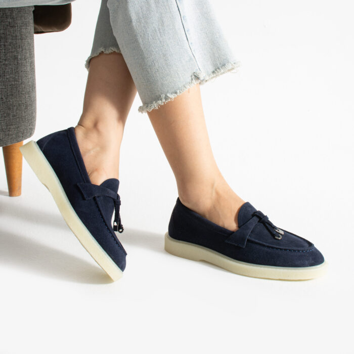 Дамски сини мокасини от естествен велур Mombasa