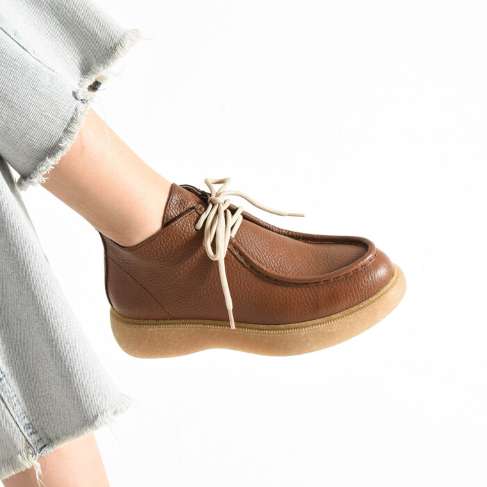 Дамски кожени кафяви боти до глезена с каучукова подметка Lagos