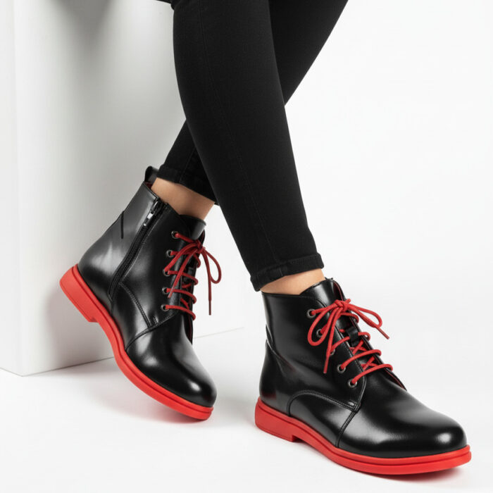 Дамски черни лачени боти от естествена кожа Tunis