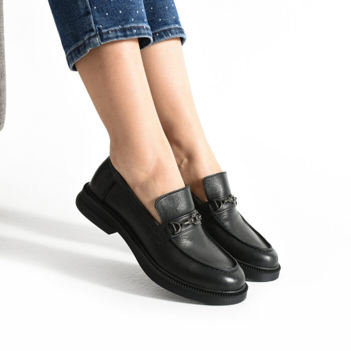 Дамски черни мокасини от естествена кожа Babylon
