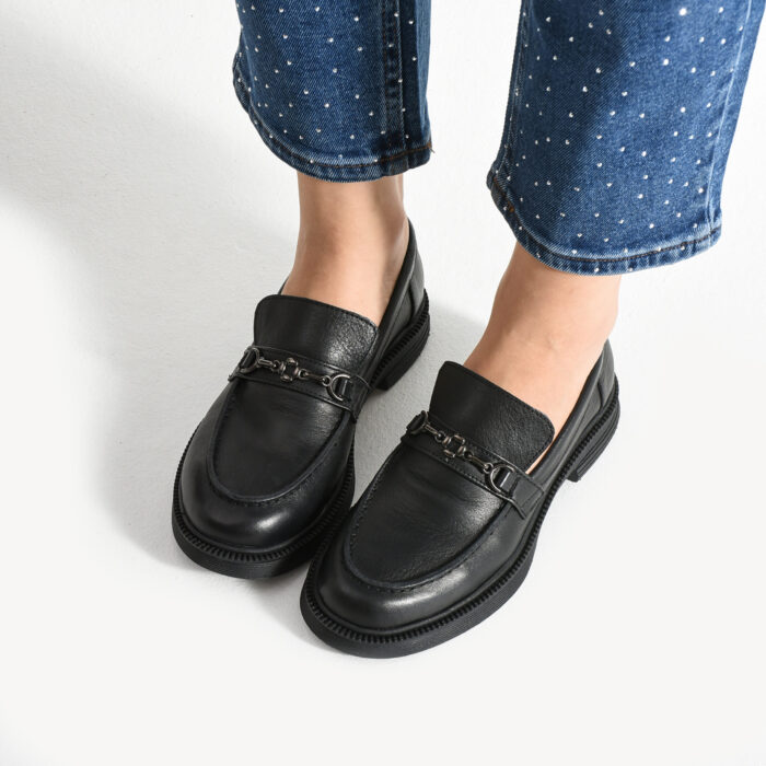 Дамски черни мокасини от естествена кожа Babylon