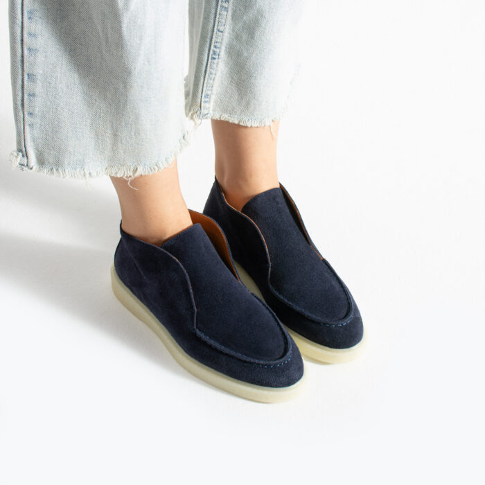 Дамски сини боти до глезена от естествен велур Susa