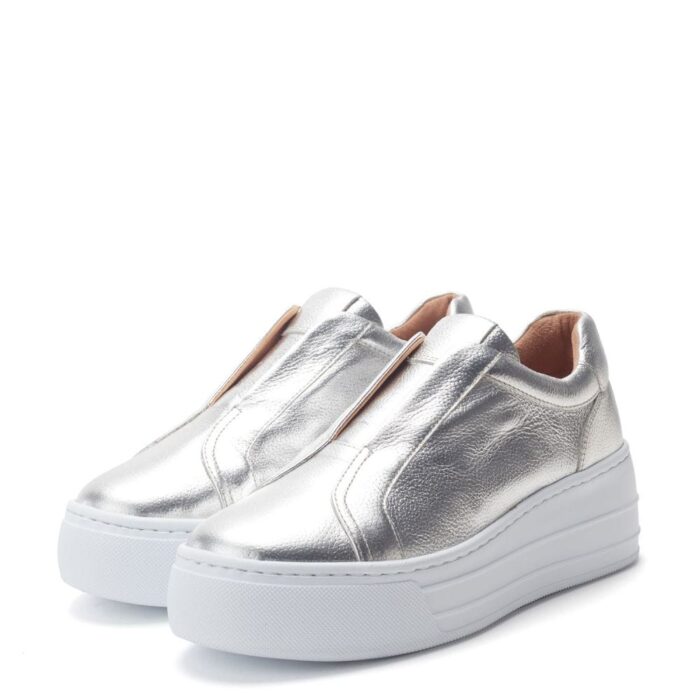 Дамски сребсристи сникърси от естествена кожа с висока подметка Agra