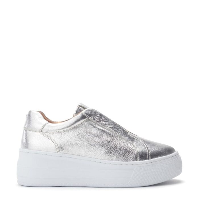 Дамски сребсристи сникърси от естествена кожа с висока подметка Agra