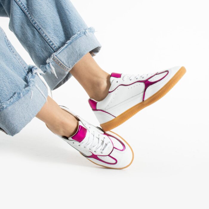 Дамски бели кецове от естествена кожа с розов акцент Kyoto