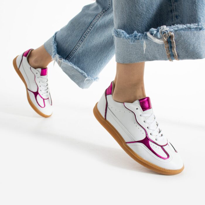 Дамски бели кецове от естествена кожа с розов акцент Kyoto