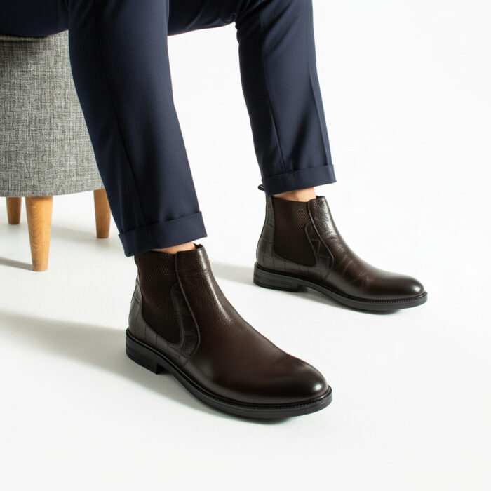 Елегантни кафяви мъжки челси боти от естествена кожа Bangkok