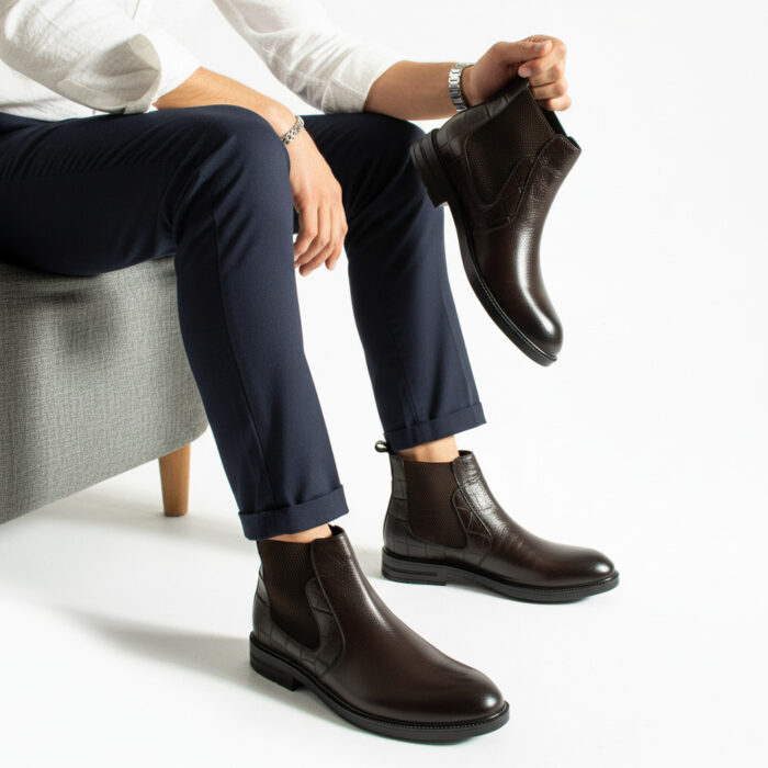 Елегантни кафяви мъжки челси боти от естествена кожа Bangkok