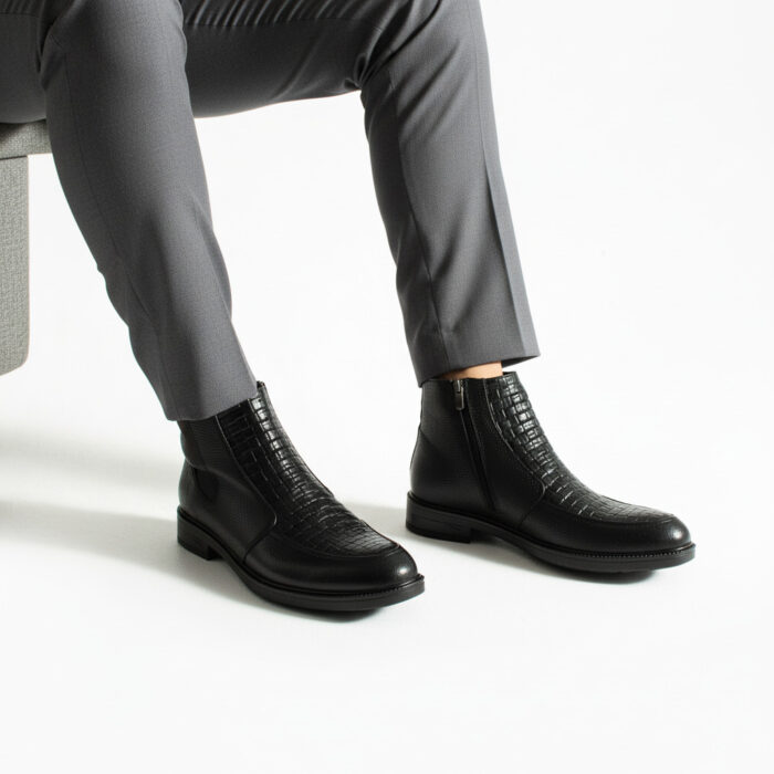 Елегантни черни мъжки боти от естествена кожа с цип Delhi