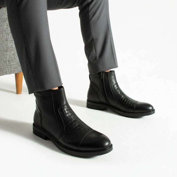Елегантни черни мъжки боти от естествена кожа с цип Varanasi