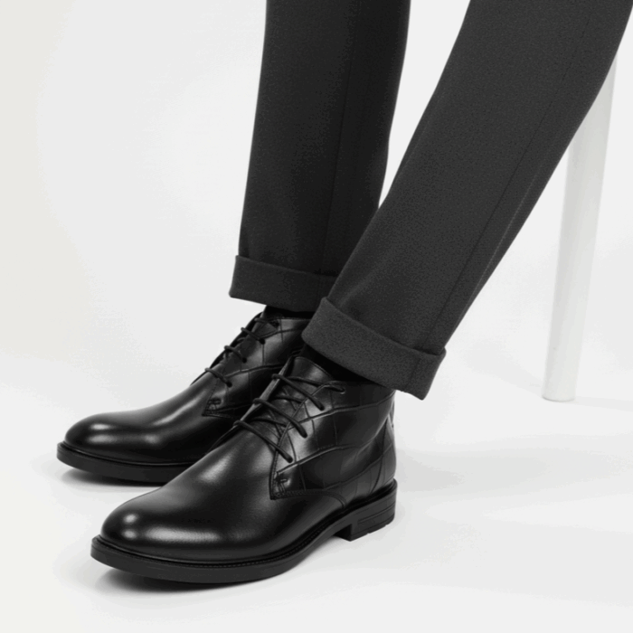Елегантни мъжки черни боти от естествена кожа с връзки Aleppo