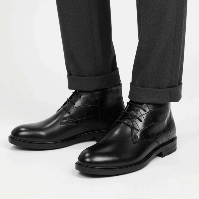 Елегантни мъжки черни боти от естествена кожа с връзки Aleppo