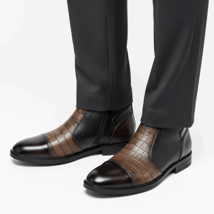 Елегантни тъмно кафяви мъжки боти от естествена кожа с цип Varanasi