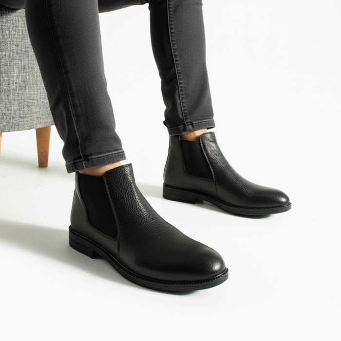 Черни мъжки кожени челси боти с агнешки хастар Singapore