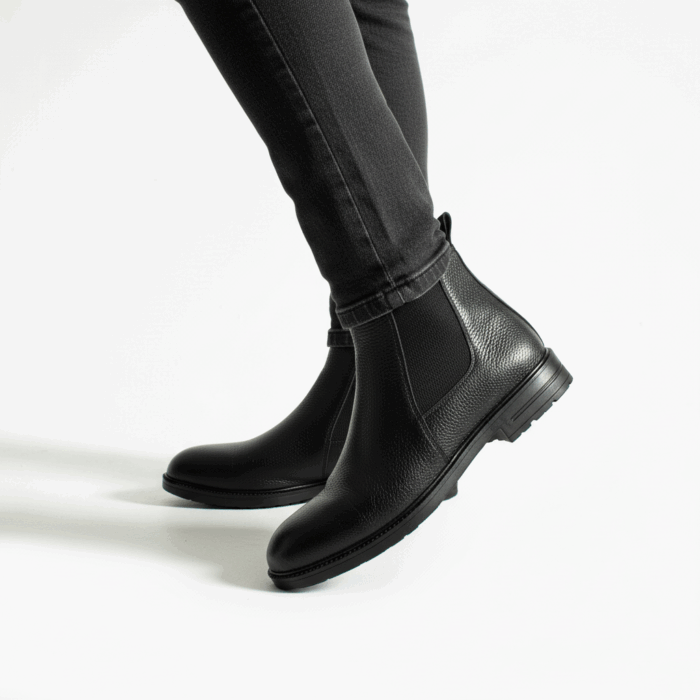 Черни мъжки кожени челси боти с агнешки хастар Singapore