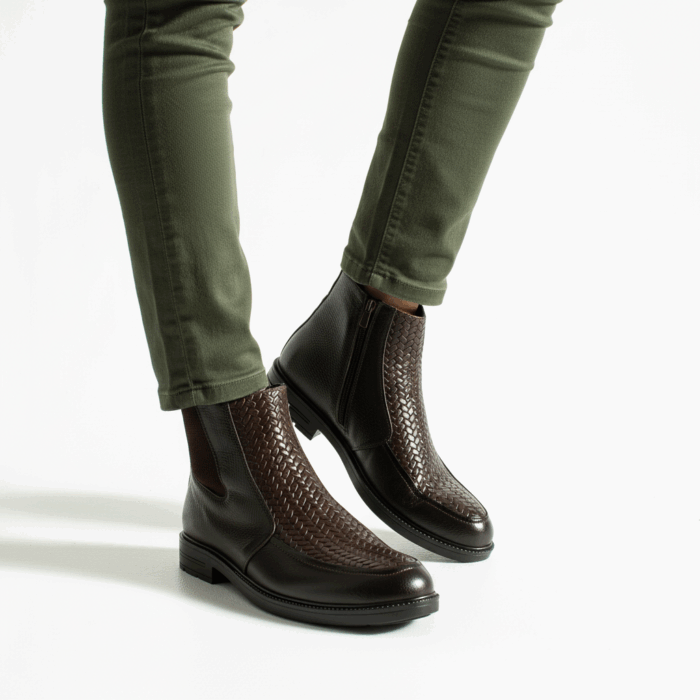 Елегантни тъмно кафяви мъжки боти от естествена кожа с цип Delhi