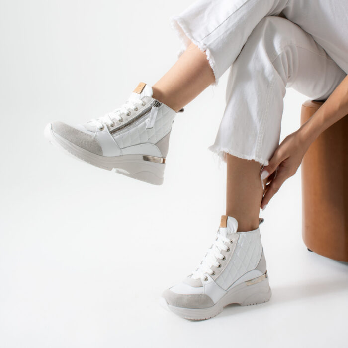 Дамски бели сникърси от естествена кожа на платформа Luxor