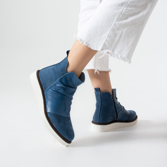 Дамски сини боти от естествена кожа и велур Havana