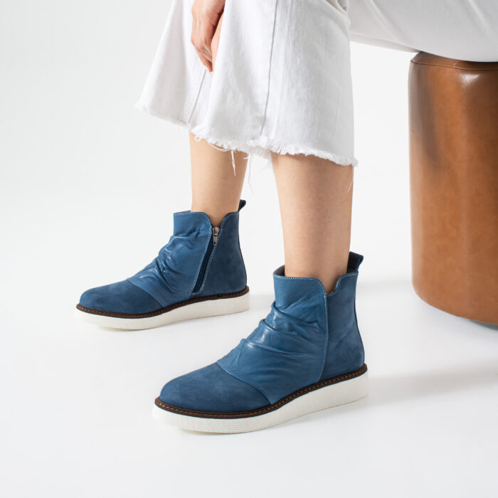 Дамски сини боти от естествена кожа и велур Havana