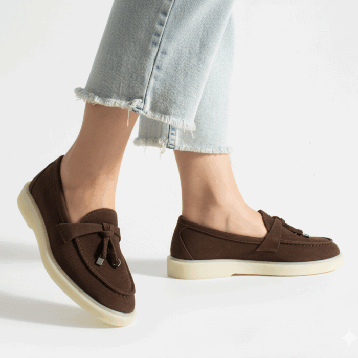 Дамски тъмно кафяви мокасини от естествен велур Mombasa