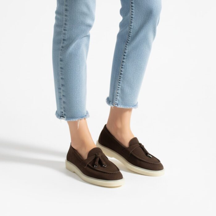 Дамски тъмно кафяви мокасини от естествен велур Mombasa