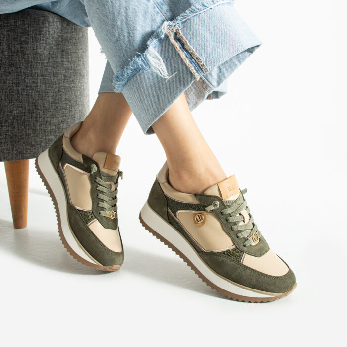 Дамски зелени маратонки от естествена кожа Alondra