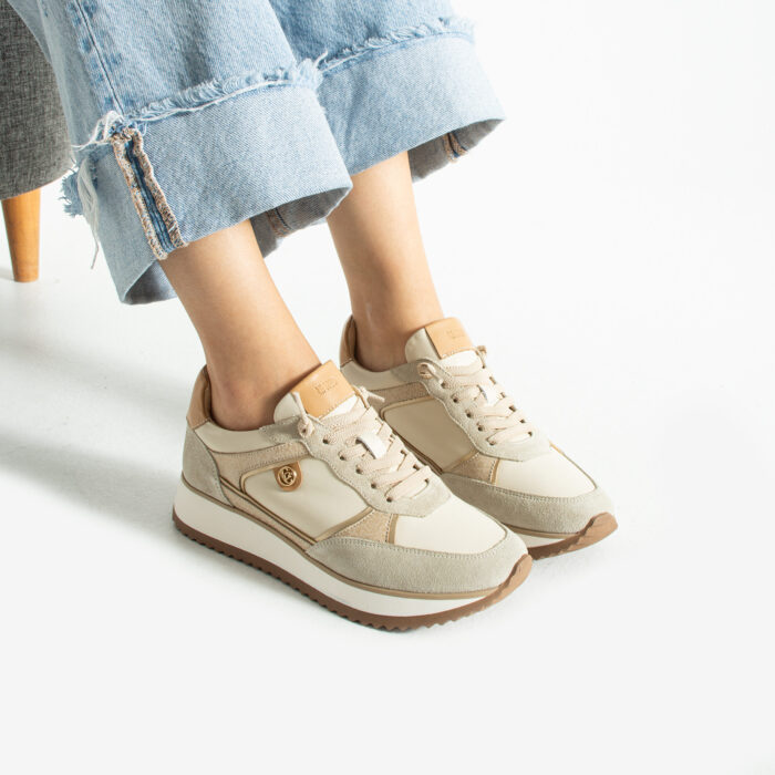 Дамски бежови маратонки от естествена кожа Alondra