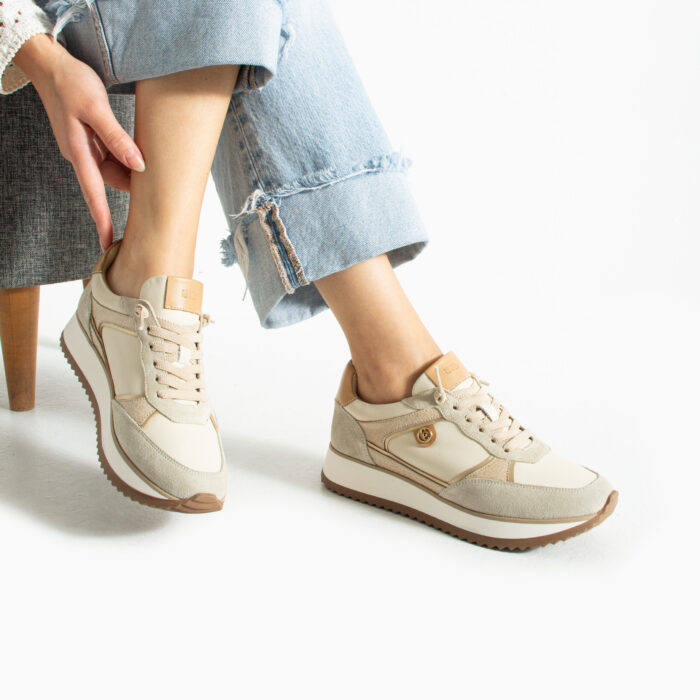 Дамски бежови маратонки от естествена кожа Alondra