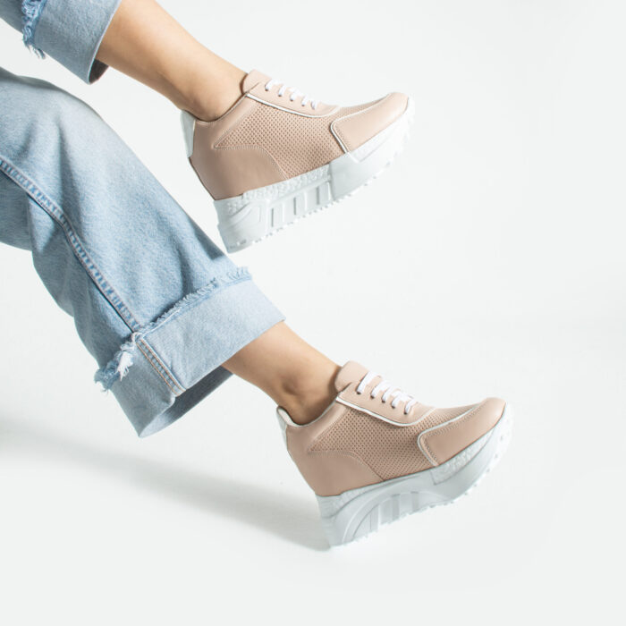 Дамски розови маратонки със скрита платформа от естествена кожа Rabat