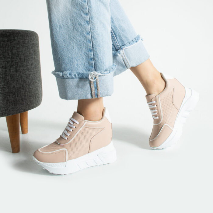 Дамски розови маратонки със скрита платформа от естествена кожа Rabat