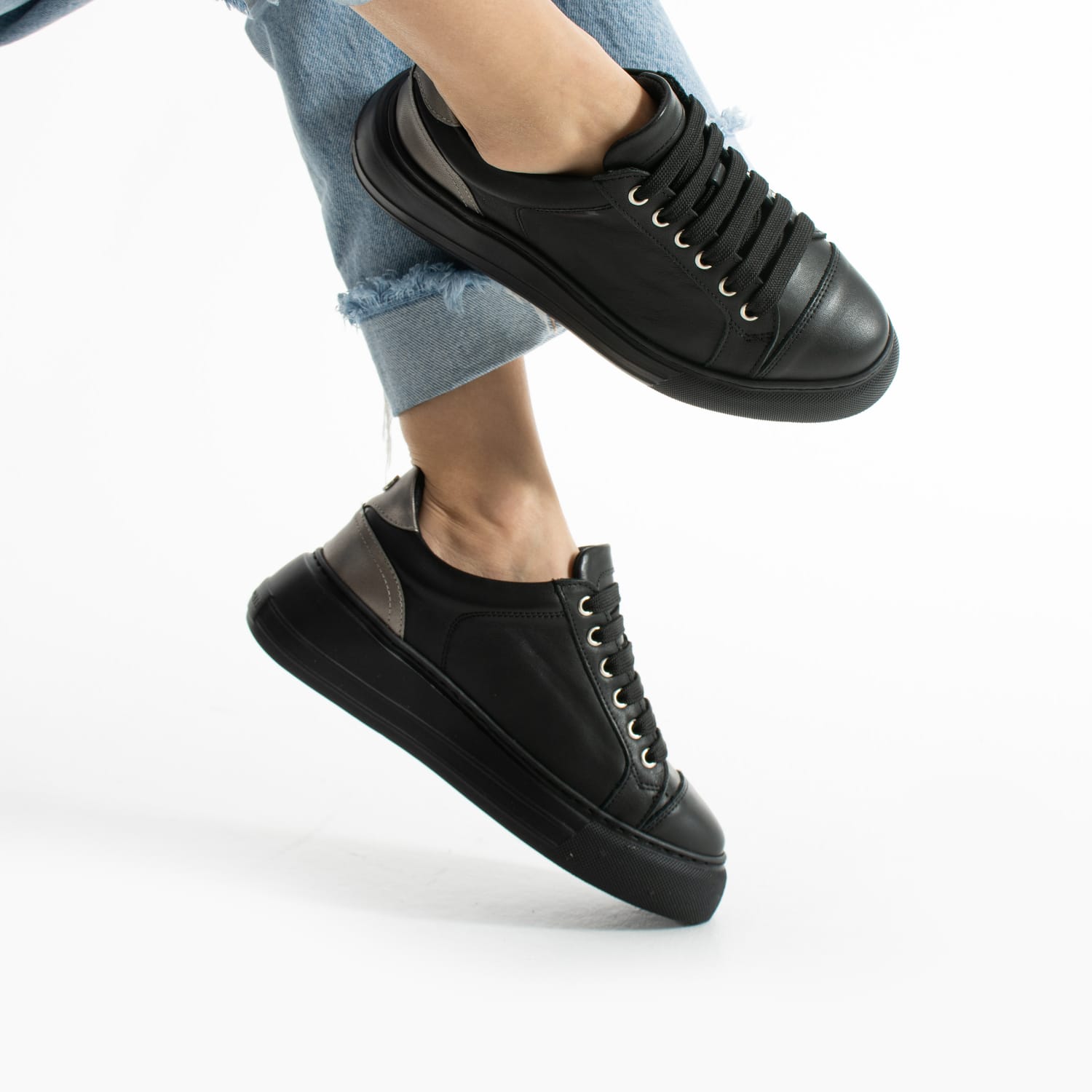 Дамски черни кецове от естествена кожа Carren Дамски черни кецове от естествена кожа Carren - Image 3