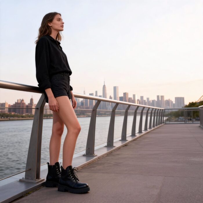 Дамски черни къси боти от естествена кожа Tamara