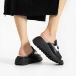 Дамски черни чехли от естествена кожа Monic — снимка 2