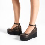 Кафяви дамски обувки на платформа от естествена кожа с блясък Ginevra — снимка 2